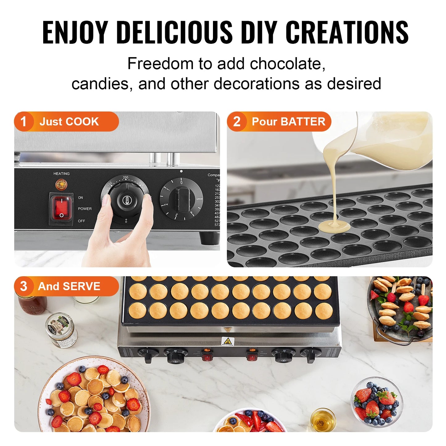50 Count Mini Dutch Pancake Maker, Non-stick Waffle Maker with Dual Temp & Time Control makes fun brunch or breakfast meals. Perfect for families and sleepovers.
