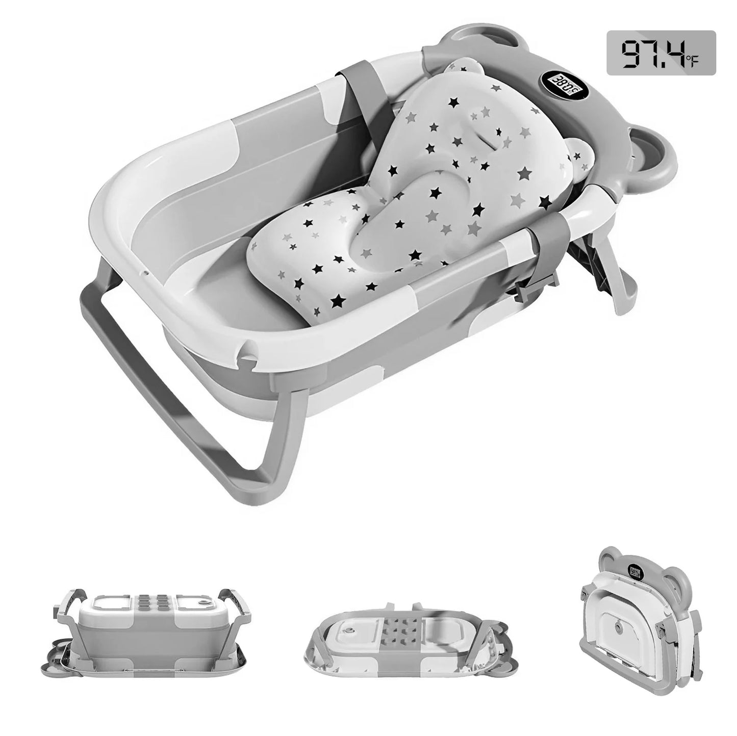 Portable Collapsible Baby Bathtub With Thermometer And Drain Hole