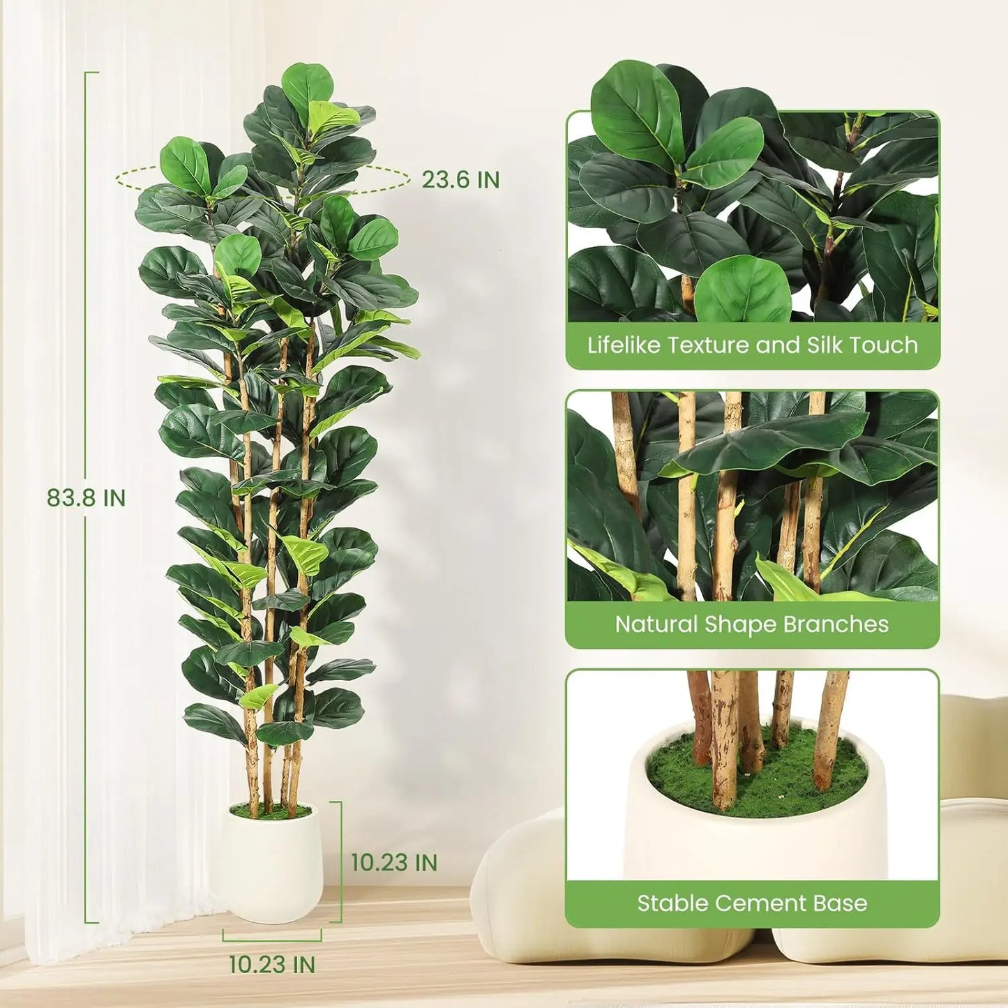 5/6/7 Ft Artificial Fiddle Leaf Fig Tree with Decorative Pot Faux Trees, Beautiful Greenery for Enhancing the Home