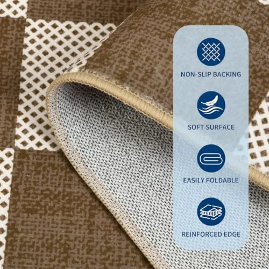 Checkered Washable Kilim Rug Geometric Neutral Boho Low Pile
