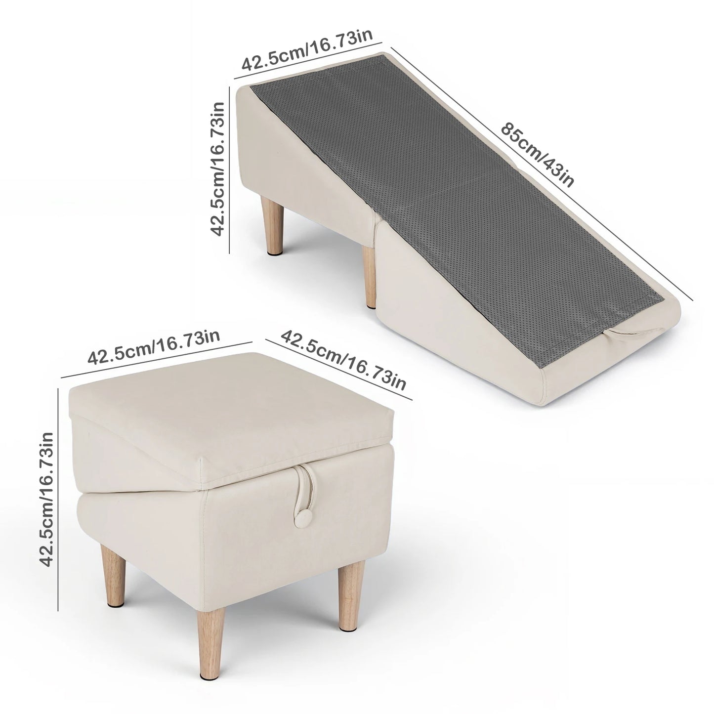 Convertible Pet Ramp With Foldable Footstool Helps Small Pets or Aging Pets Reach Higher Surfaces