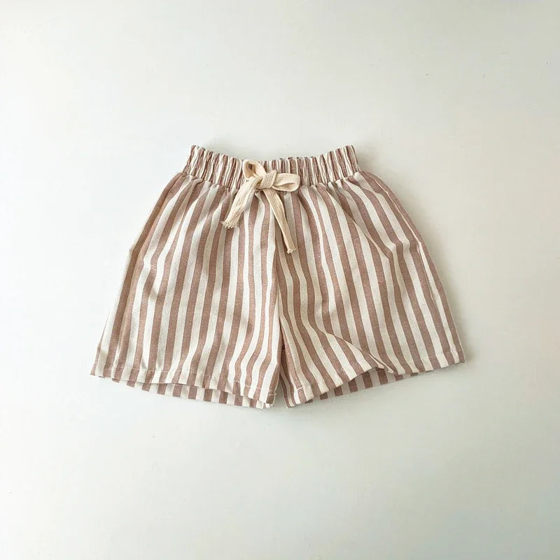 Unisex Kids Linen Cotton Shorts For Summer Casual Wear
