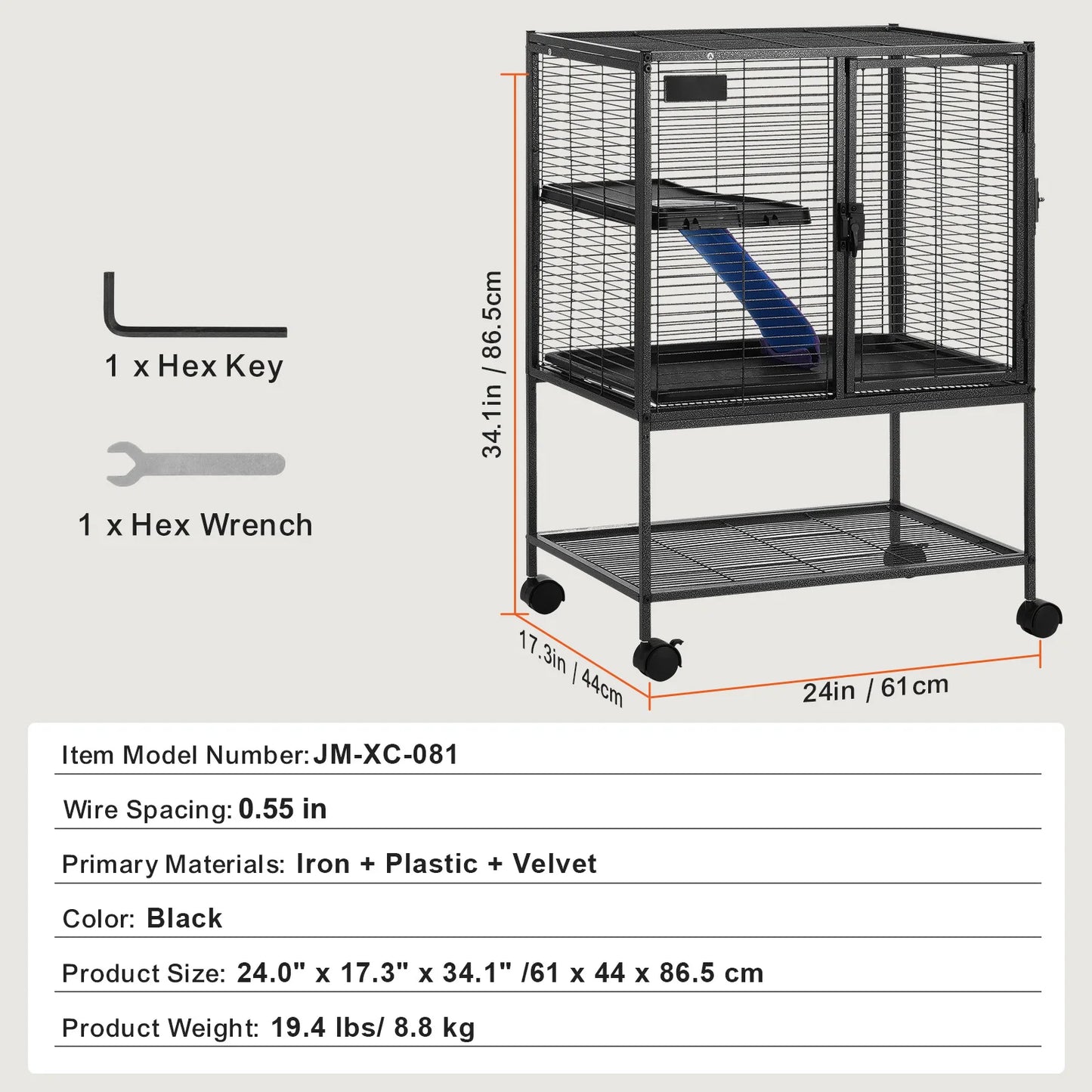 64.6" Rolling Metal Ferret Cage with 4-Tiers- Small Animal Cage for Pet Chinchillas, Guinea Pigs, Sugar Gliders