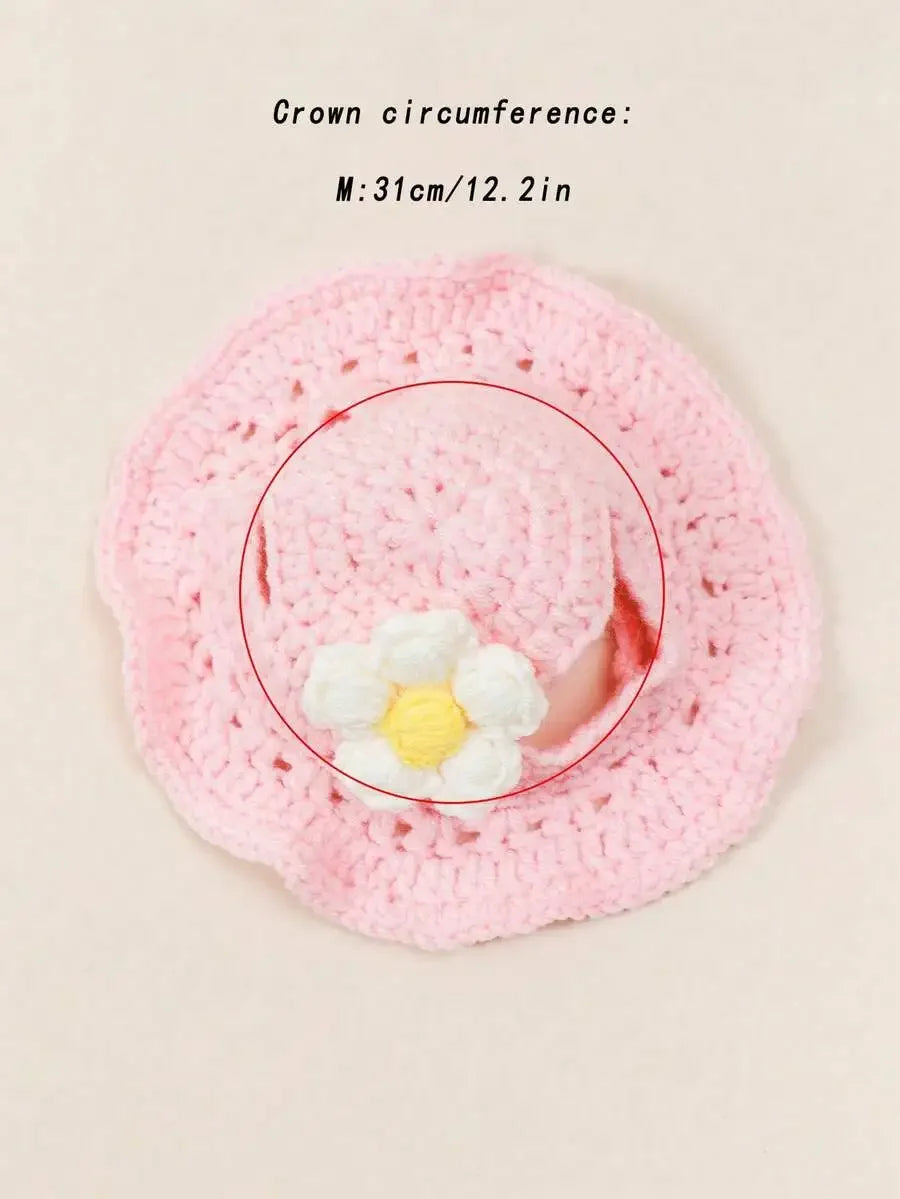 Knitted Pet Hat with Floral Trim for Small Dogs and Cats. Keeping your Critters Stylish!