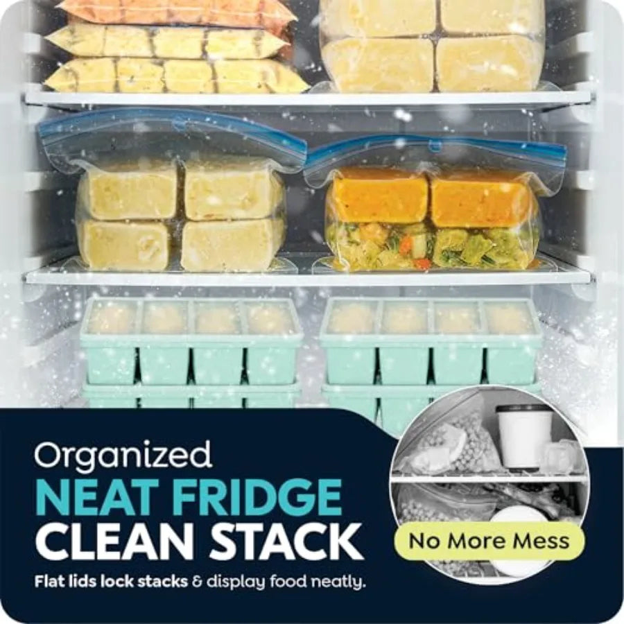 Silicone Freezer Trays with Lids, 1-Cup Style Ice Cube Trays for Freezing Baby Foods - Leakproof, Dishwasher, Oven Safe