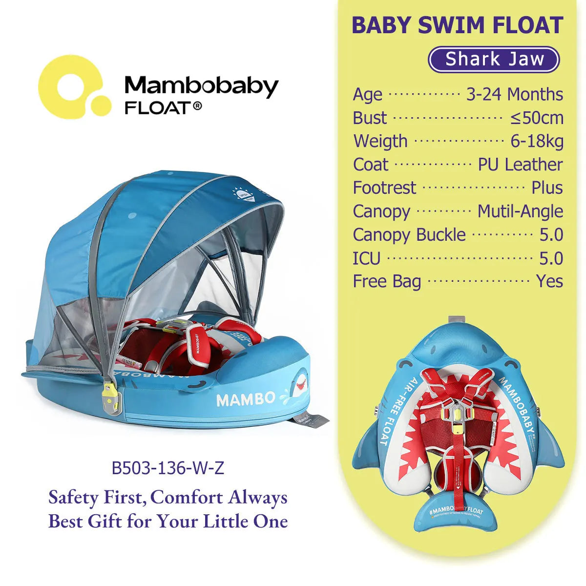 Mambobaby Infant Pool Float With Canopy And Safety Harness
