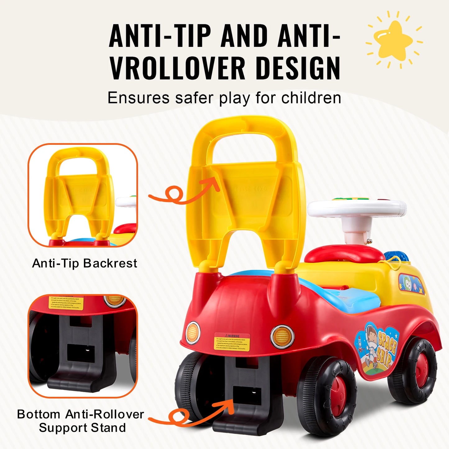 Toddler Ride On Push Car With Music Steering Wheel