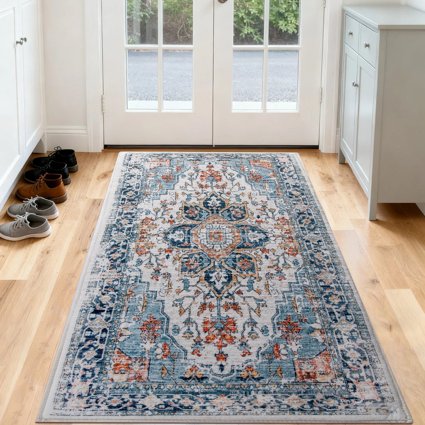 Soft Vintage Boho Medallion Runner Rug, Non Slip, Washable, Low Pile