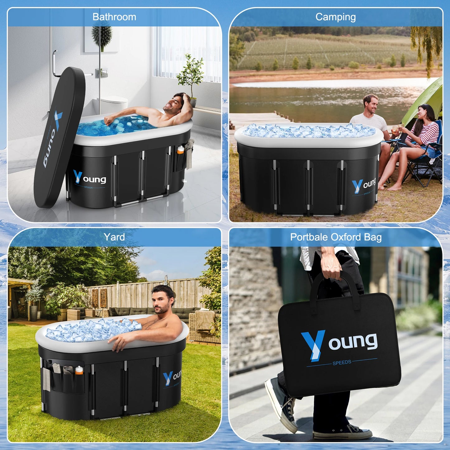 Ice Bath Tub for Athletes, 141 Gal XXL Large Oval Cold Plunge with Padded Inflatable Rim. Cold Tub with Cover, Portable for your Wellness.