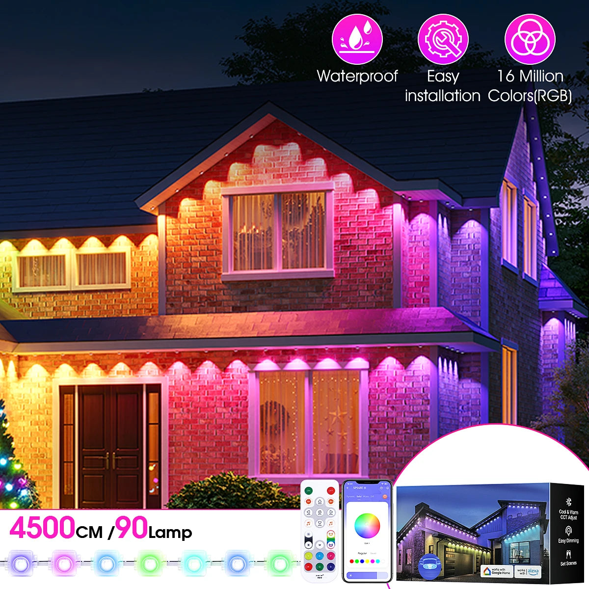 Permanent Outdoor Lights, 100ft/150FT Festive Lights with 60/90 LED Lights, Waterproof, 100 Scene Modes