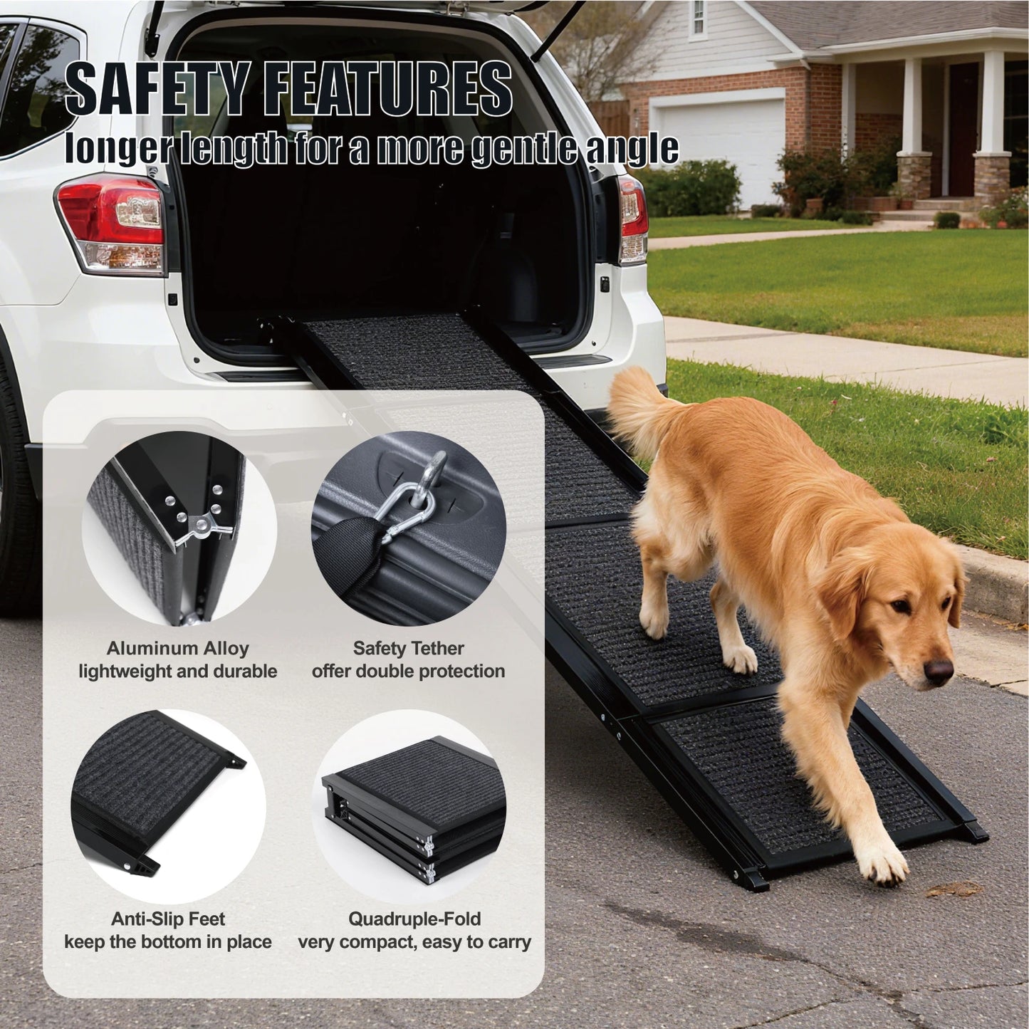 Foldable Dog Ramp For Automobile With Non Slip 250 Pounds