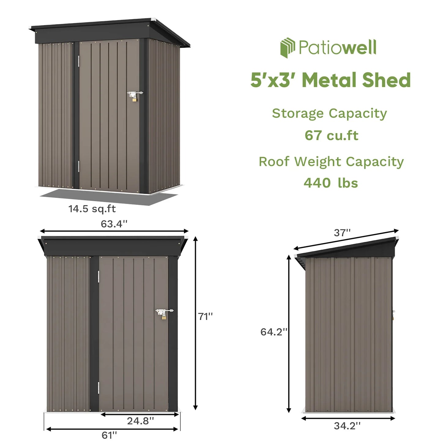 Victone Outdoor Storage Shed With Sloped Roof And Lockable Door