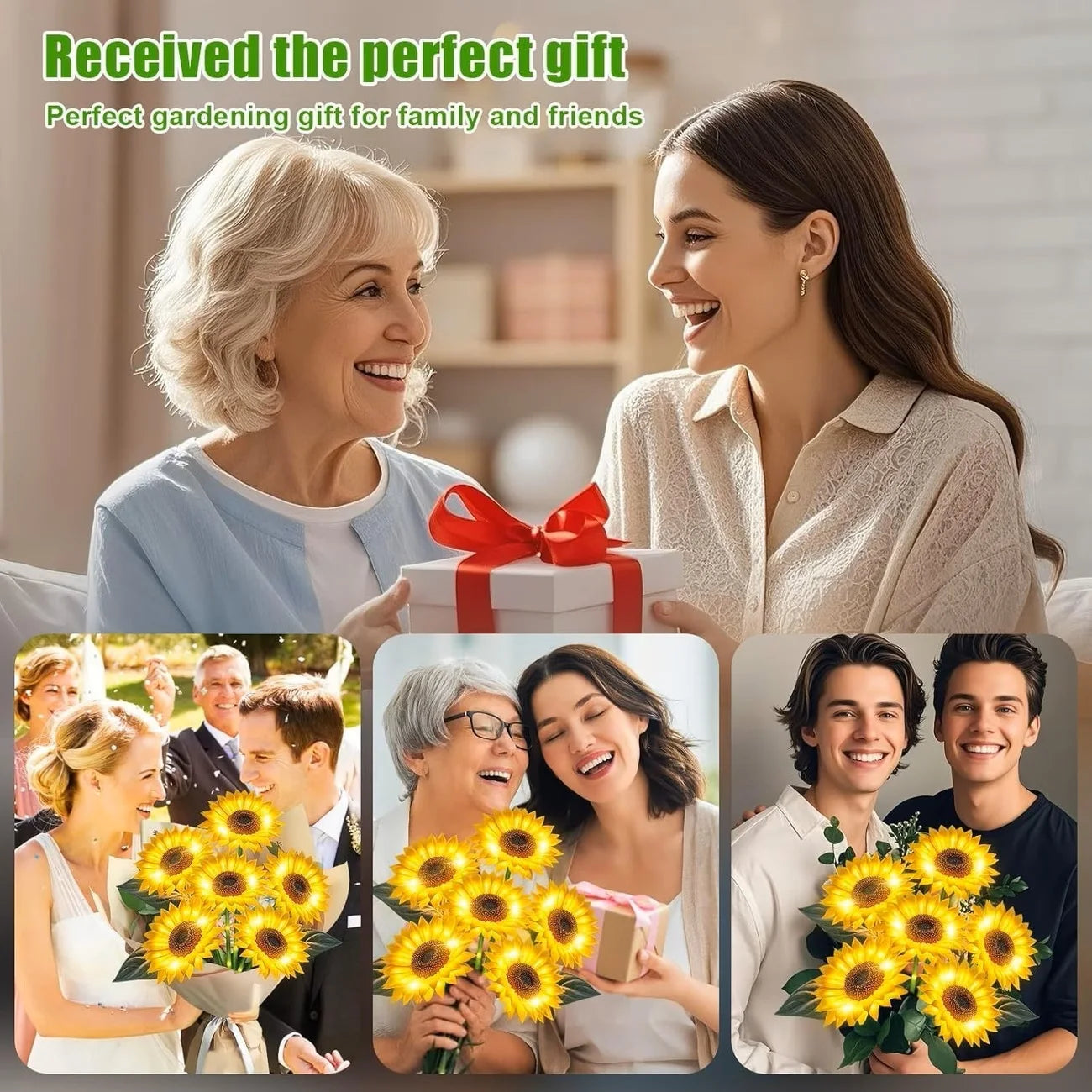 Solar Sunflower Lights, Waterproof Outdoor Lights, Auto ON/Off  Decorative Lights for Gardens, Walkways, Patios