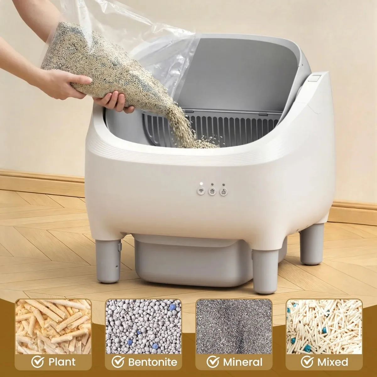 Self Cleaning Litter Box with Open-Top, 95 L Automatic Cat Litter Box for Multiple Family Cats