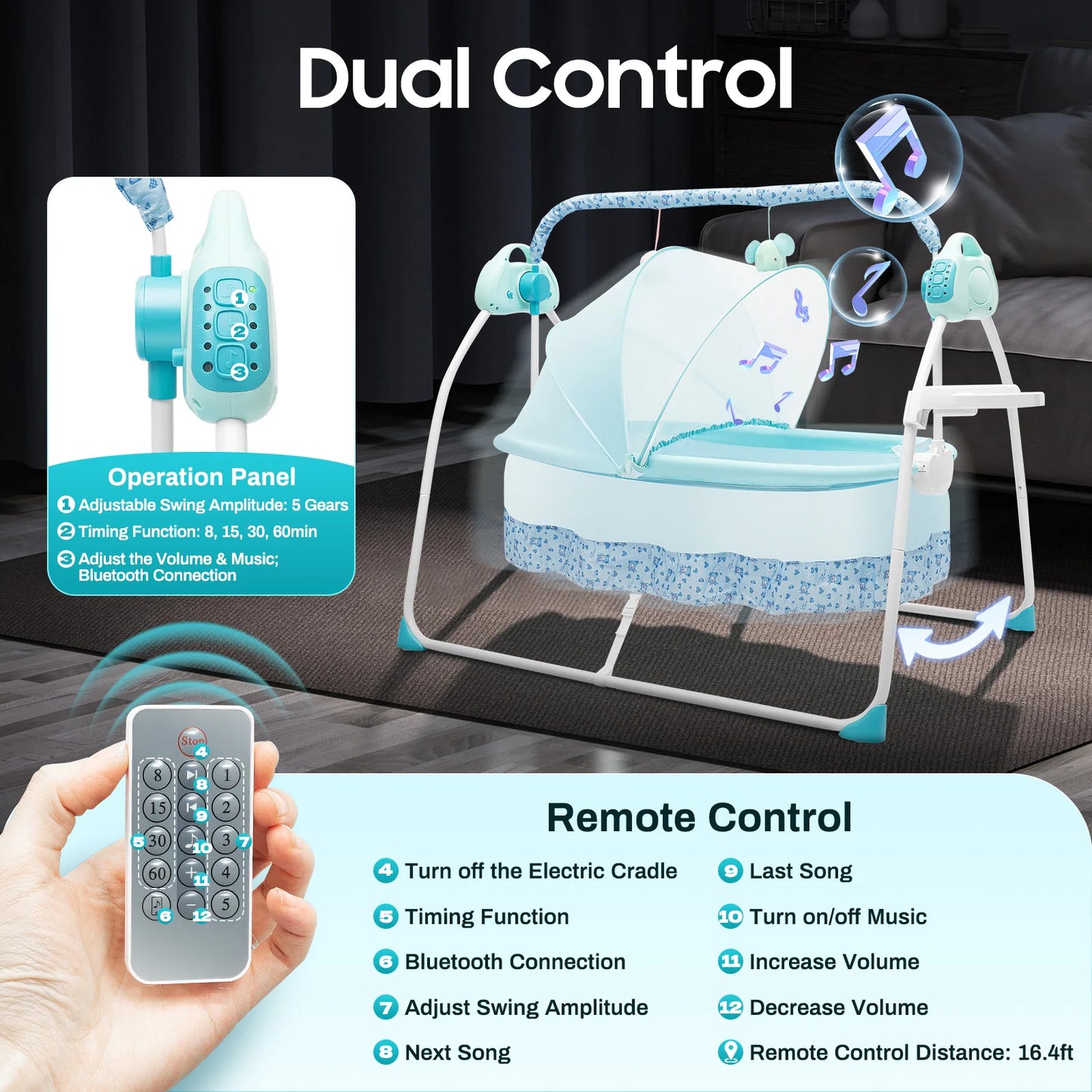 Cradle Swing For Baby with Auto Rocking, 5 Speeds, Bluetooth Music For Calming