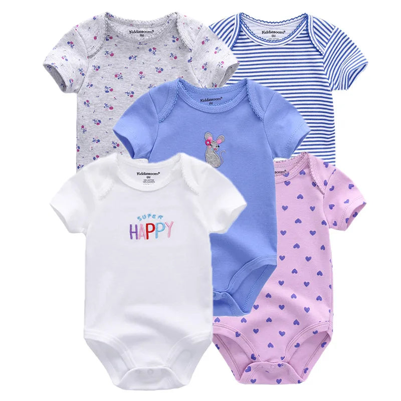 5-piece fashionable  boy and girl  100% "short sleeve Onezies", cotton and comfortable with cute graphics.