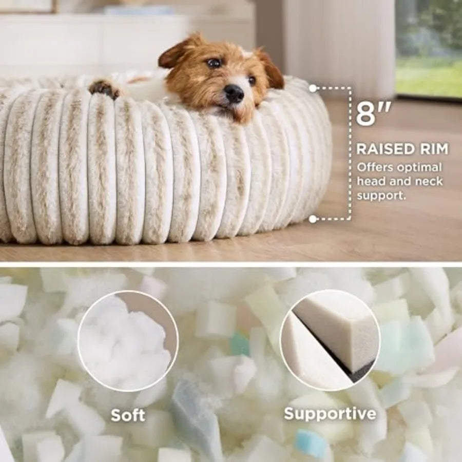 Medium Plush Dog Bed - Washable Faux Fur with Corduroy Fleece and Anti Slip Bottom, Pet Bed with Removable Cover
