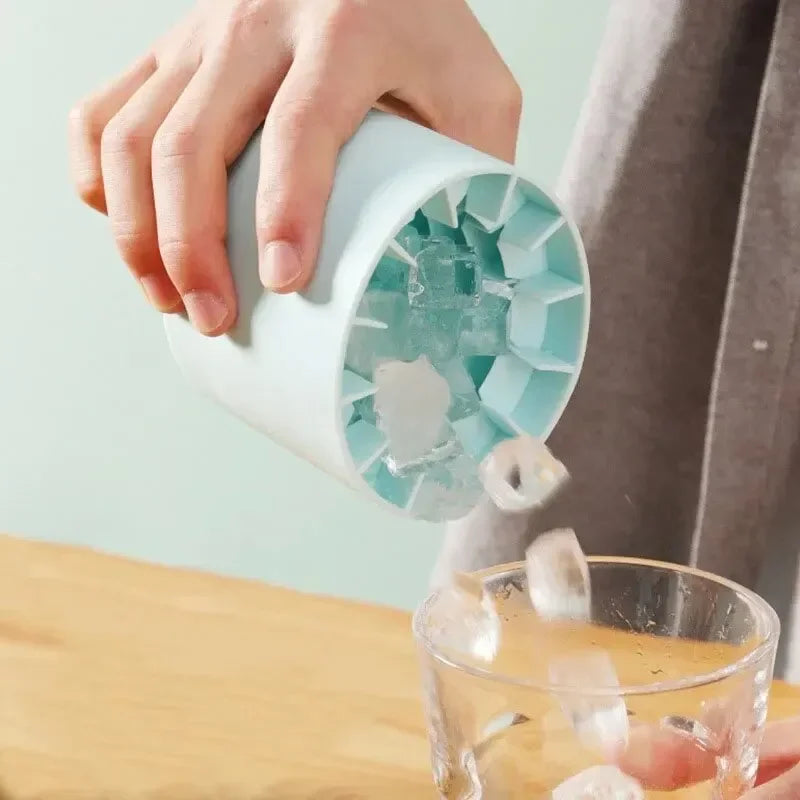 Silicone Ice Cube Mold, Space Saver Round Ice Bucket for Easy Access to Cold Drinks at Home or Work. Works well for extra Ice during Parties.