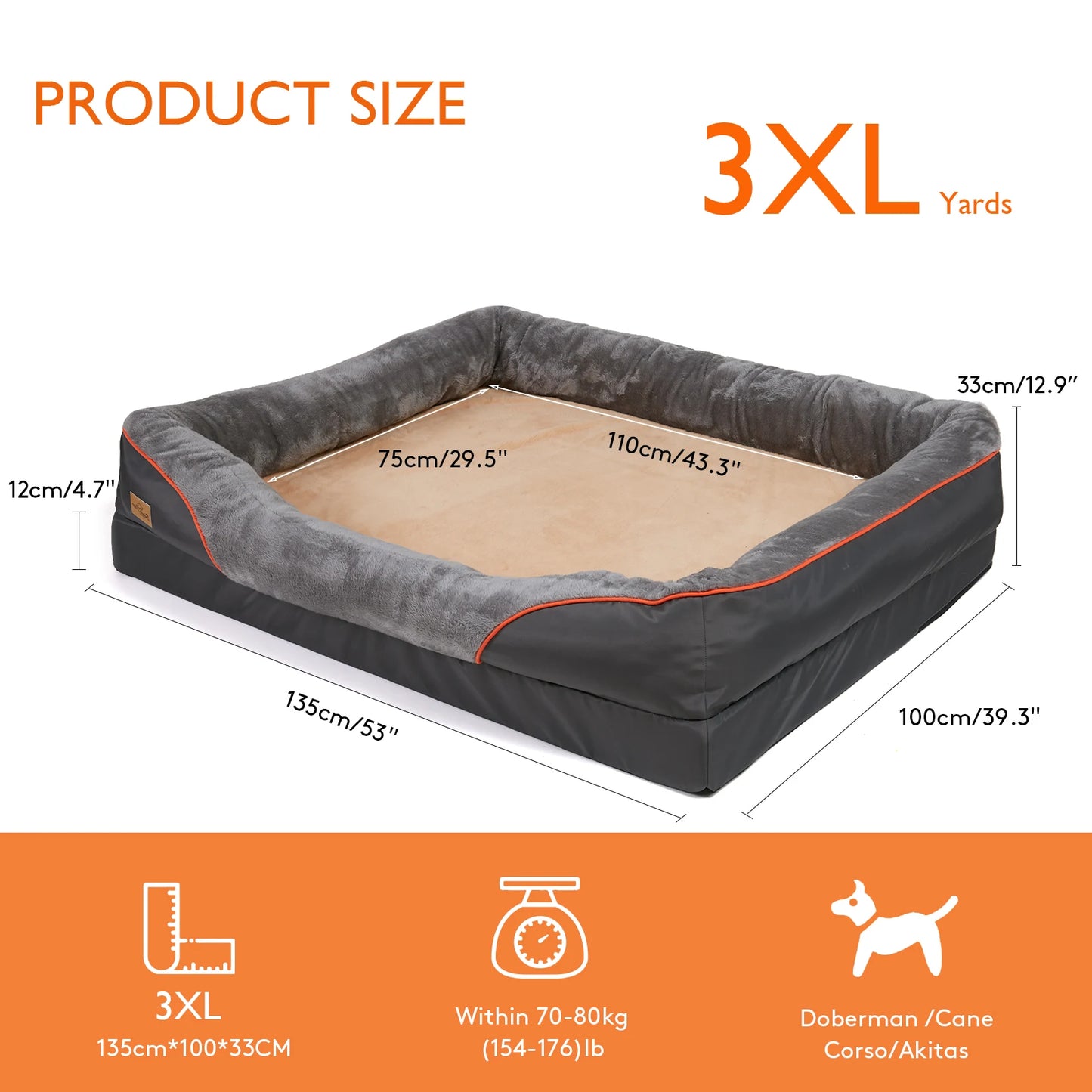 Large Dog Bed, Comfortable Anti Allergy Fleece with Removable Washable Cover.