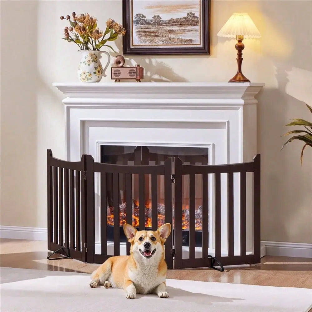 Freestanding Wooden Pet Gate With Door For Doorways