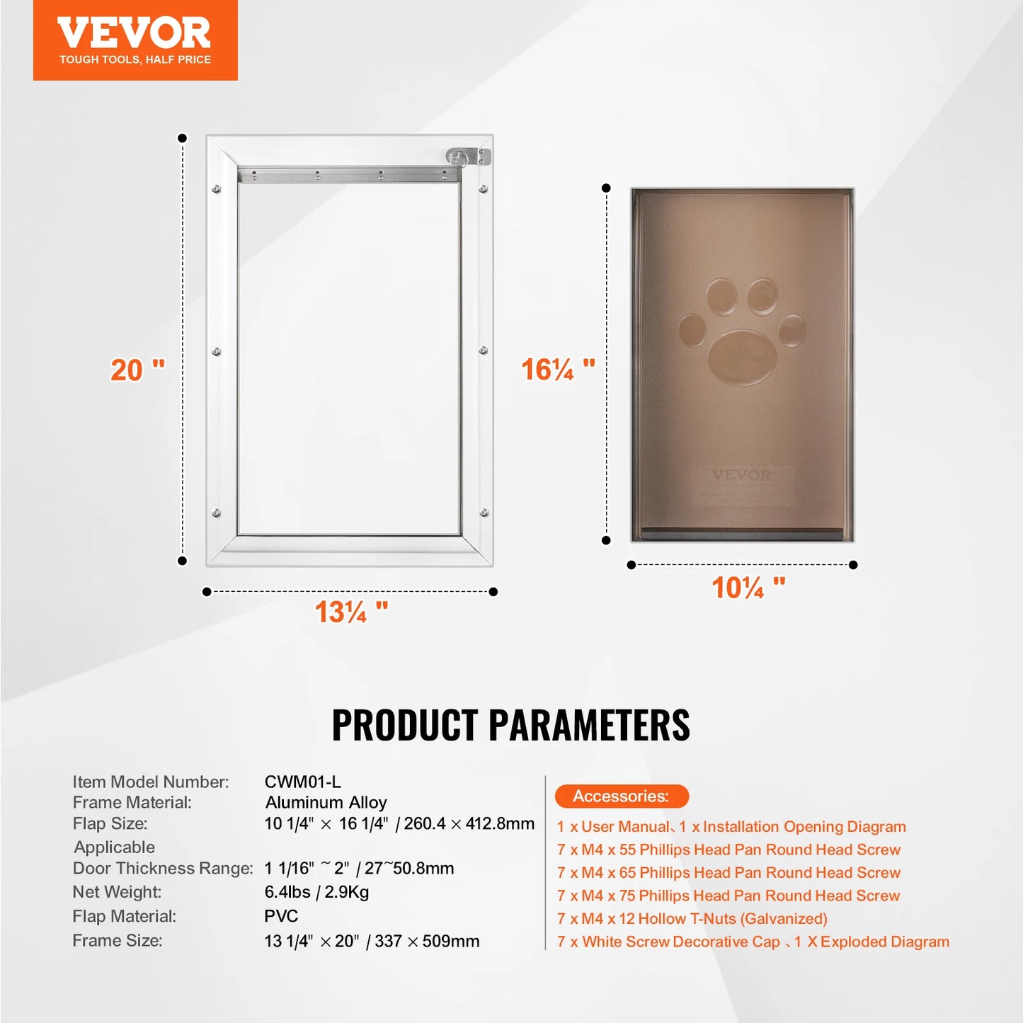 Pet Door Aluminum Frame with Lock and Flap System, Weatherproof Doggy Door Easy to Install in Interior or Exterior Doors