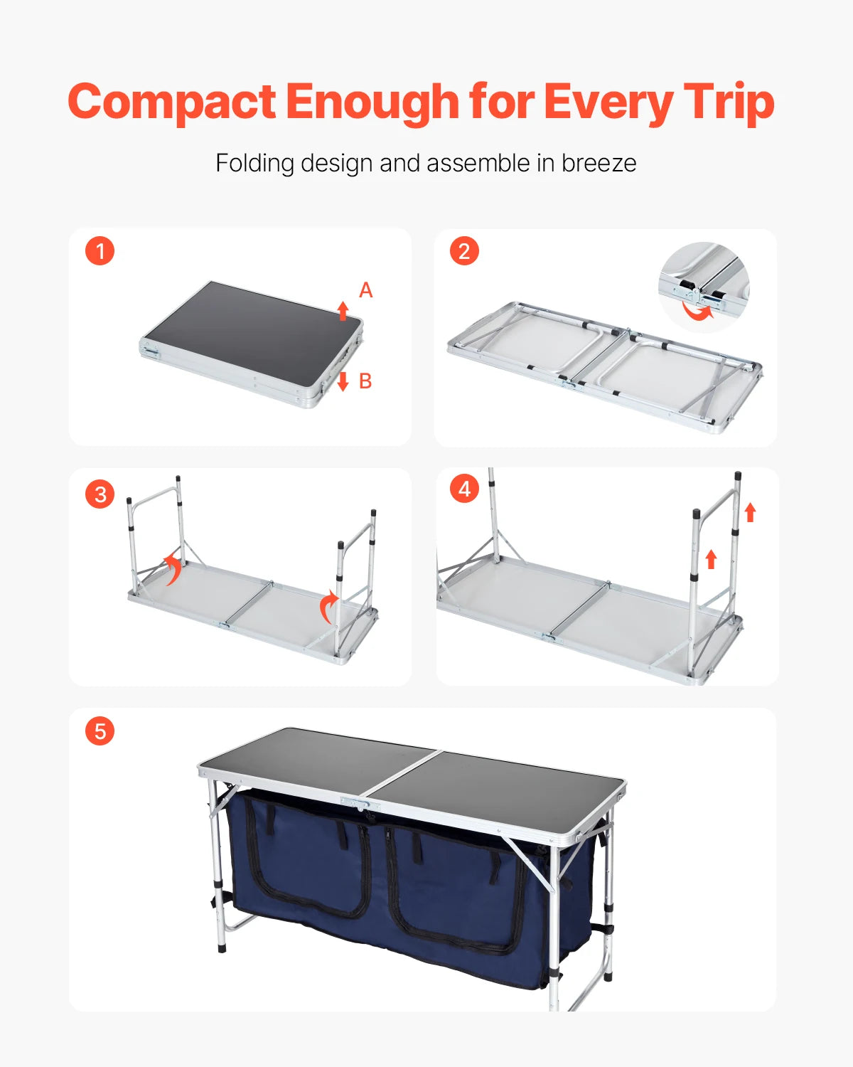 SucceBuy Folding Camping Kitchen Table For Outdoor Cooking