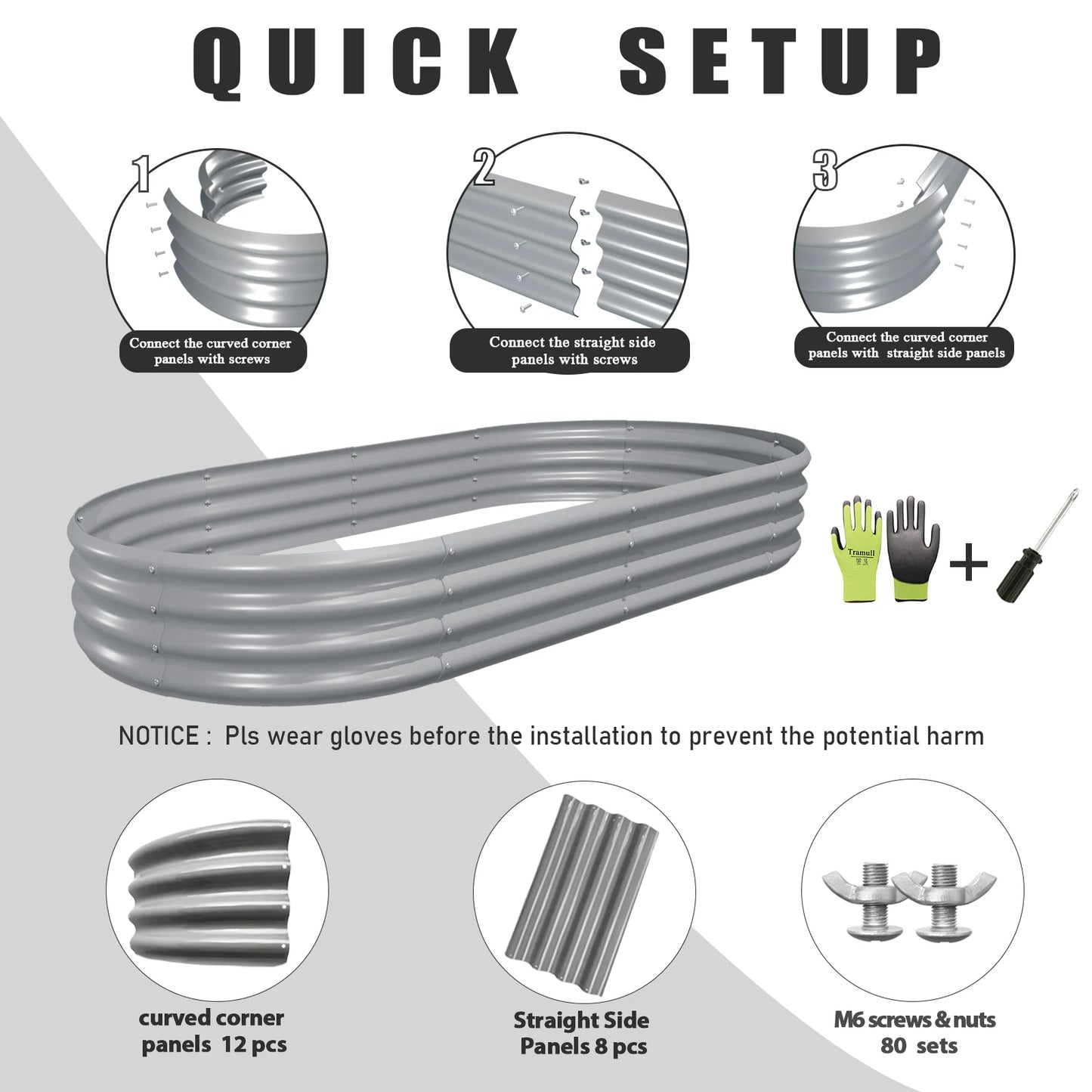 2 Pack 6x3x1FT Galvanized Raised Garden Bed Kit, Oval Metal Planter Box for Vegetables. Flowers, Herbs