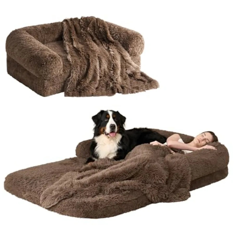 XXL Dog Bed, 54"x38"x7.5", Faux Fur Fluffy Pet Bed, Orthopedic Support and Calming for your best Pet Friend