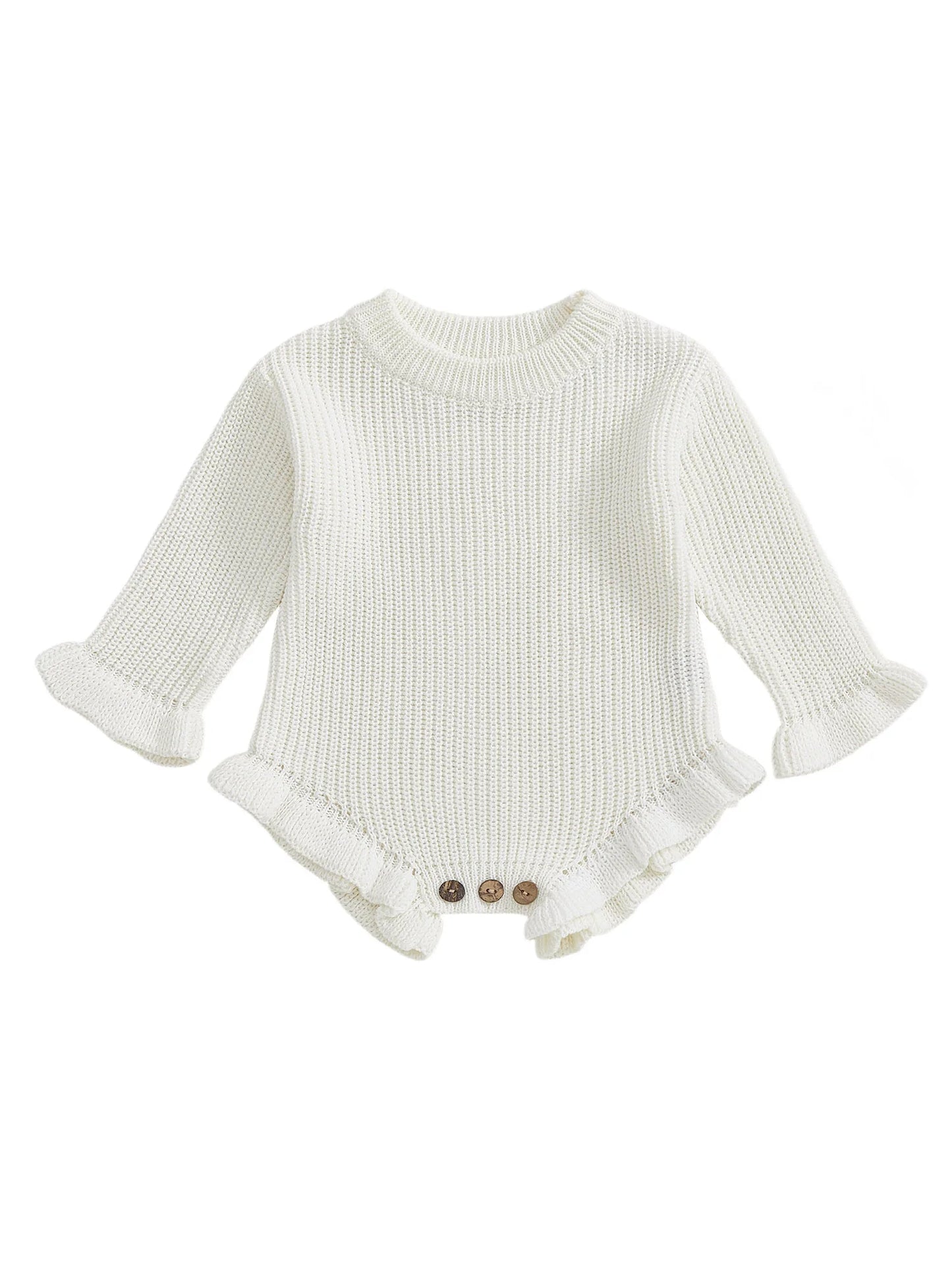 Infant Autumn Knitted Bodysuit With Ruffled Sleeves