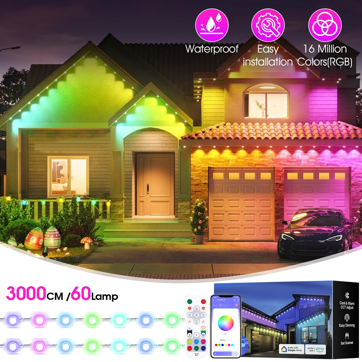 Permanent Outdoor Lights, 100ft/150FT Festive Lights with 60/90 LED Lights, Waterproof, 100 Scene Modes