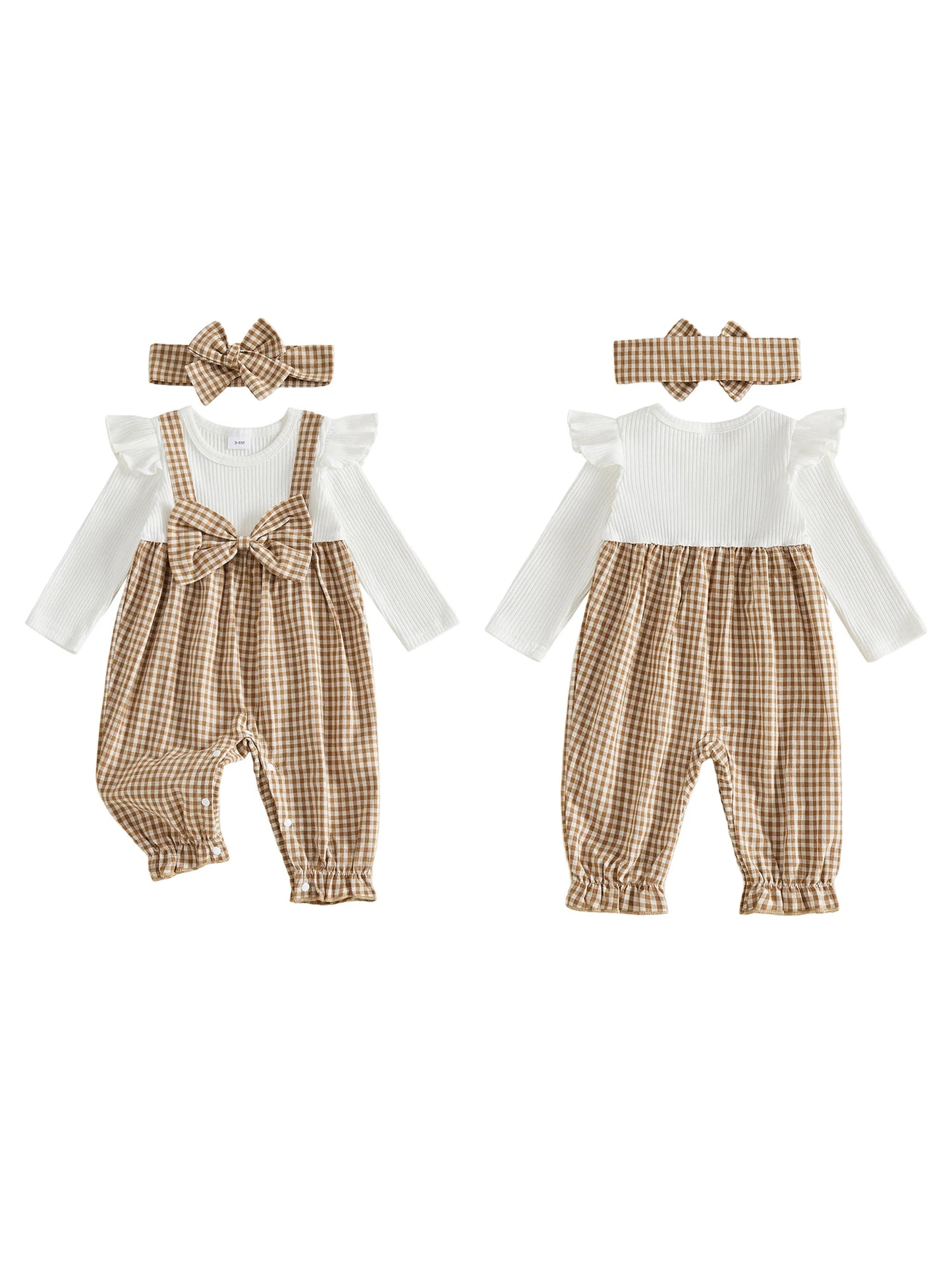Cute Baby Girl's Jumpsuit with Headband. Girls Fall Outfit for Special Occasions.