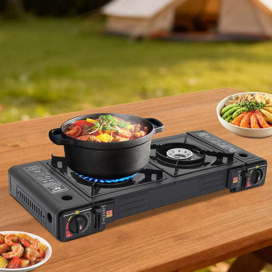 2 Burner Portable Gas Stove With Piezo Ignition And Case