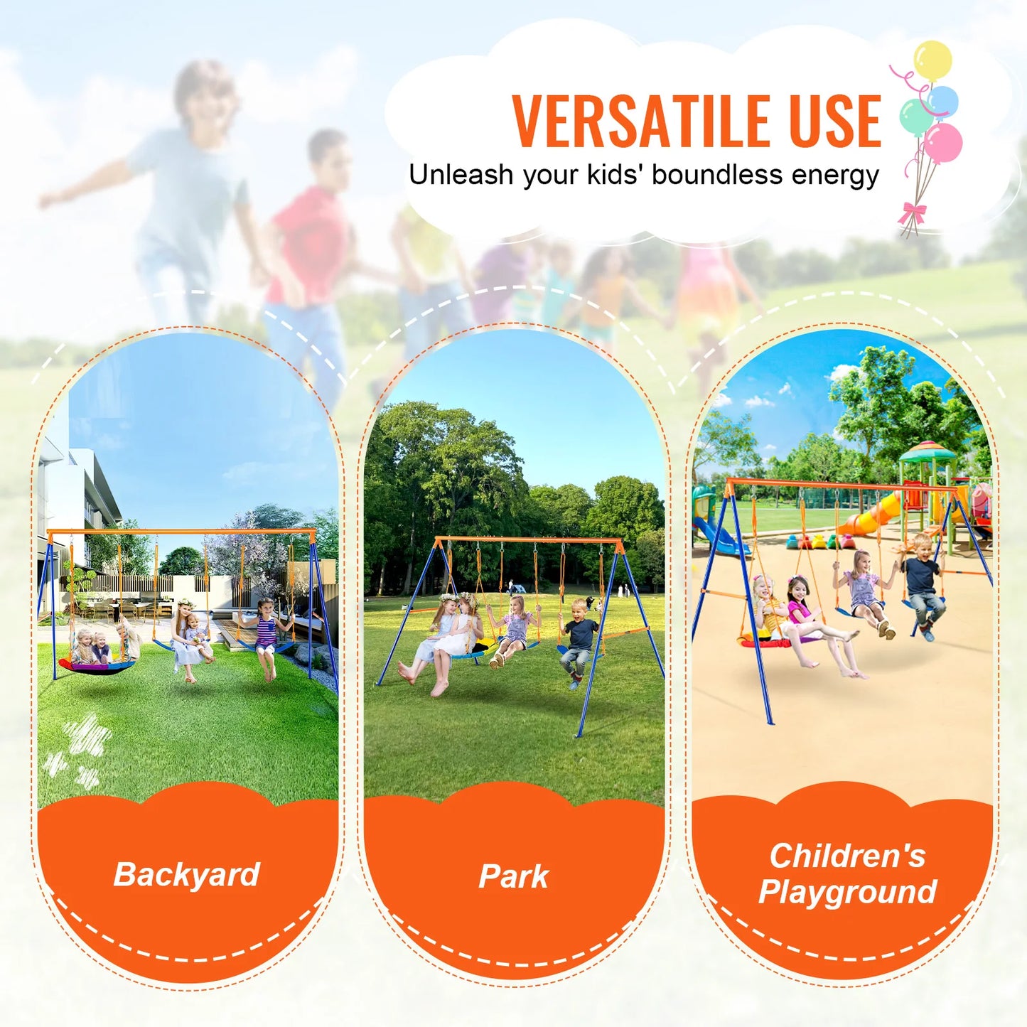 SucceBuy Backyard Swing Set With Saucer Swing And Belt Swings