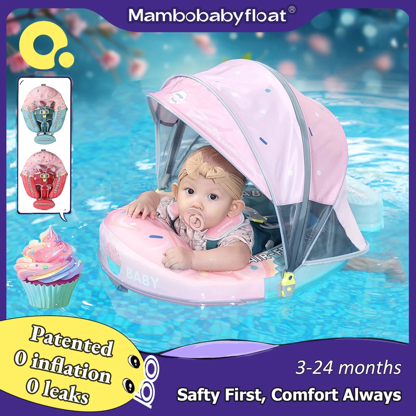 Mambobaby Infant Pool Float With Canopy And Safety Harness