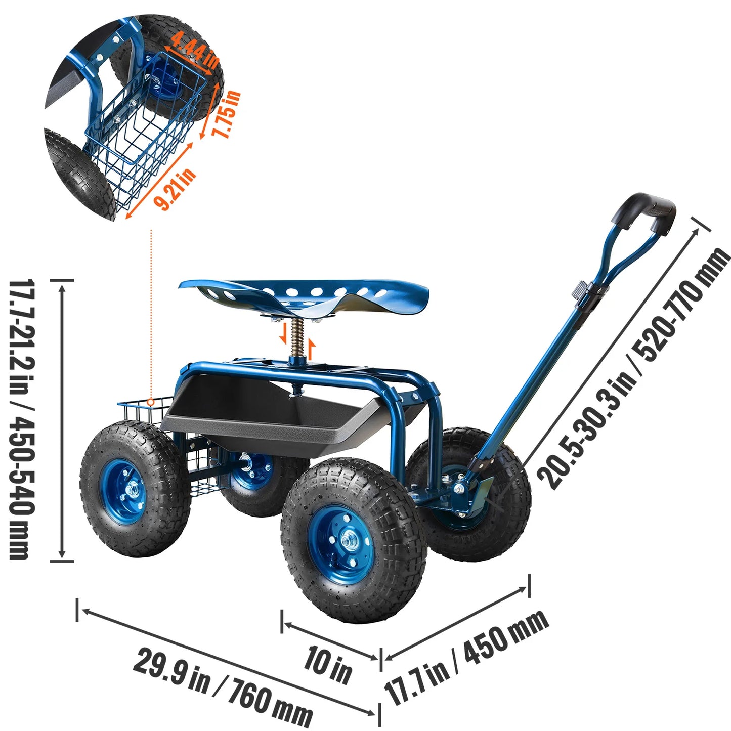 SucceBuy Garden Cart Rolling Workseat With Wheels Swivel Seat