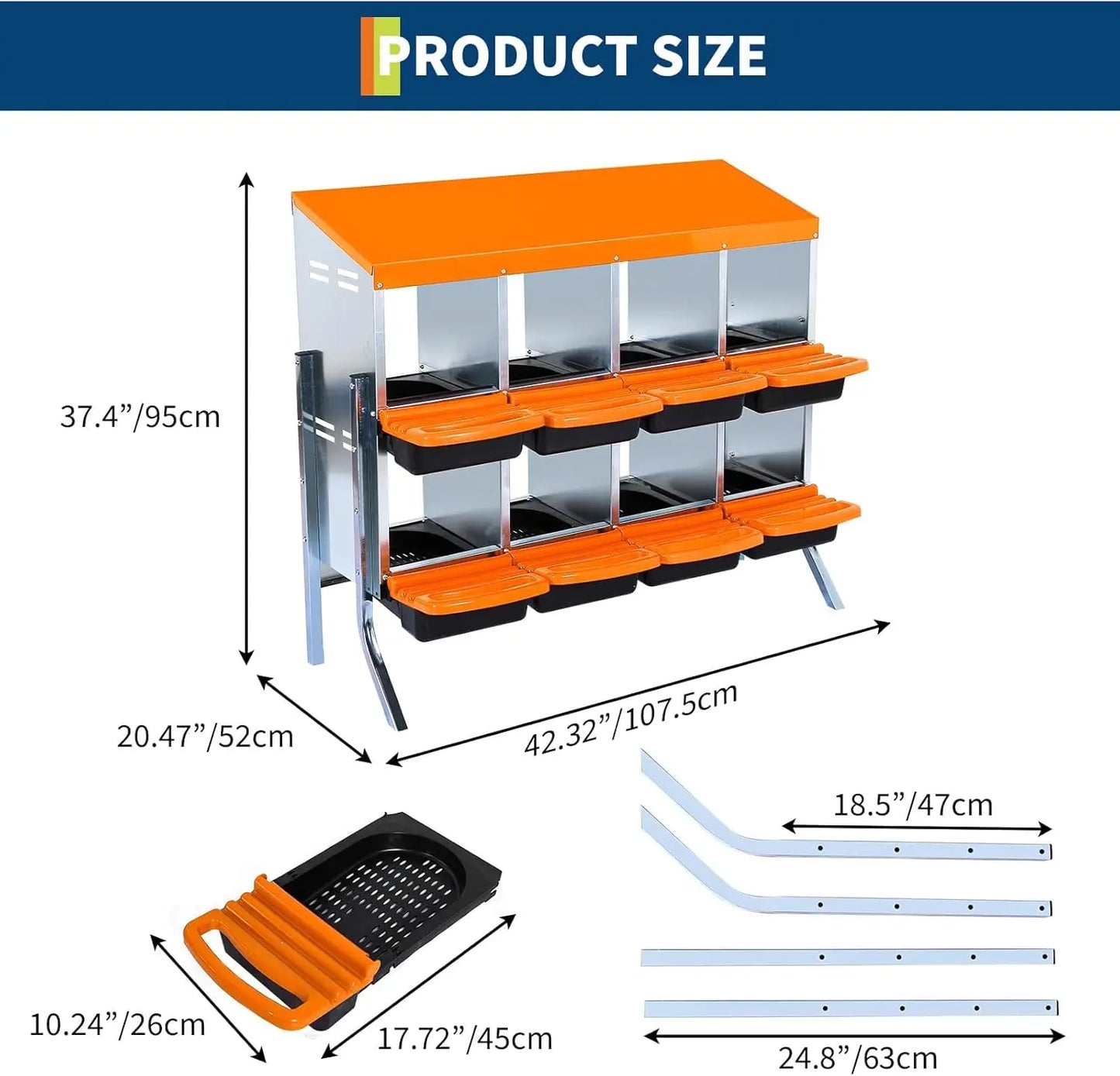 Chicken Nesting Box, Roll Away Design Hen Roosting Box for High-Volume Egg Collection Case with Metal Legs or Wall Mounting
