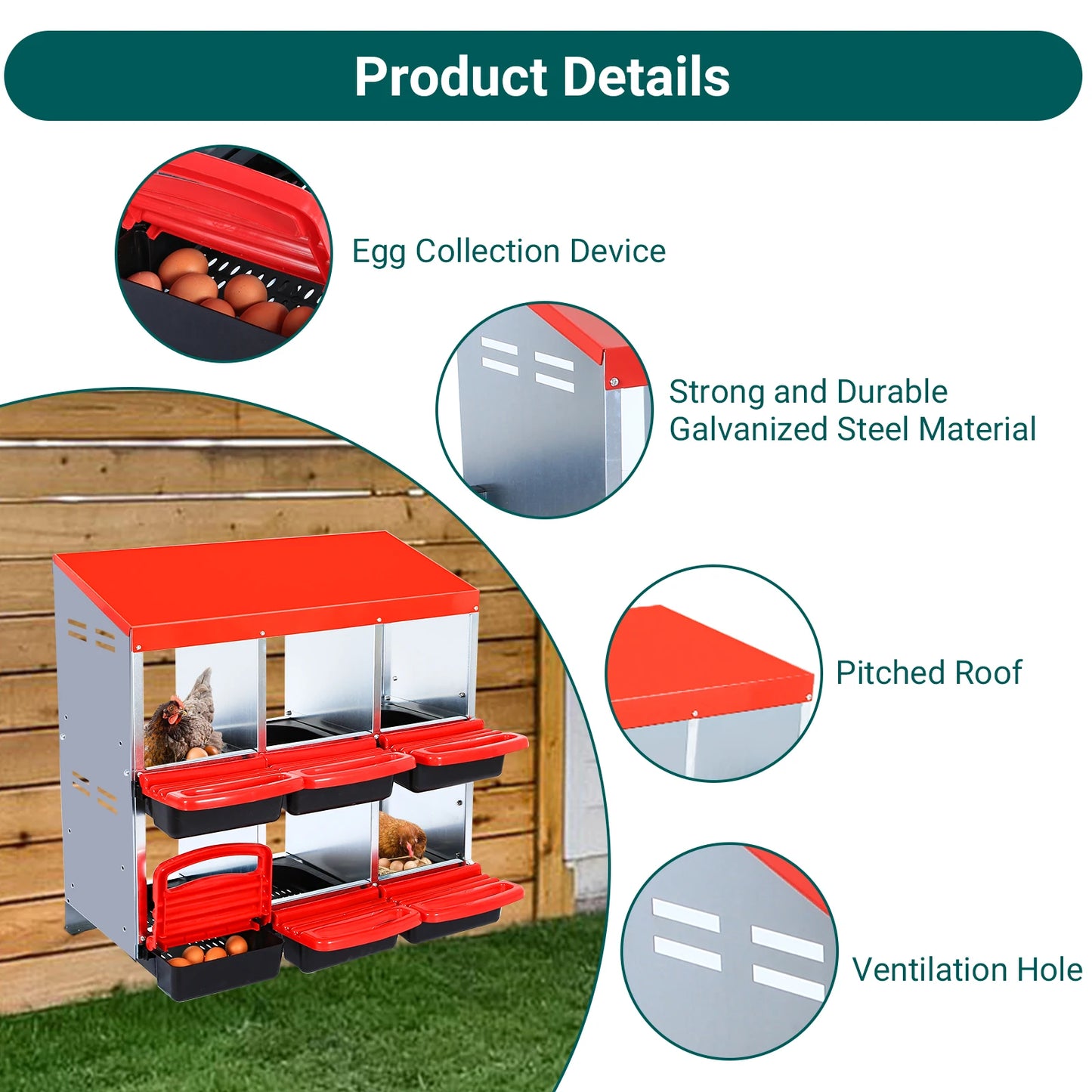 HiMISS Farm Animals Multi-Hole Chicken Nesting Boxes With Egg Collection