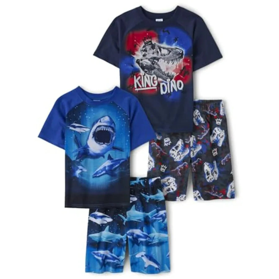 Boys Short Sleeve Top and Shorts, 2 Pc Pajama Set for the Dino and Shark Fan.