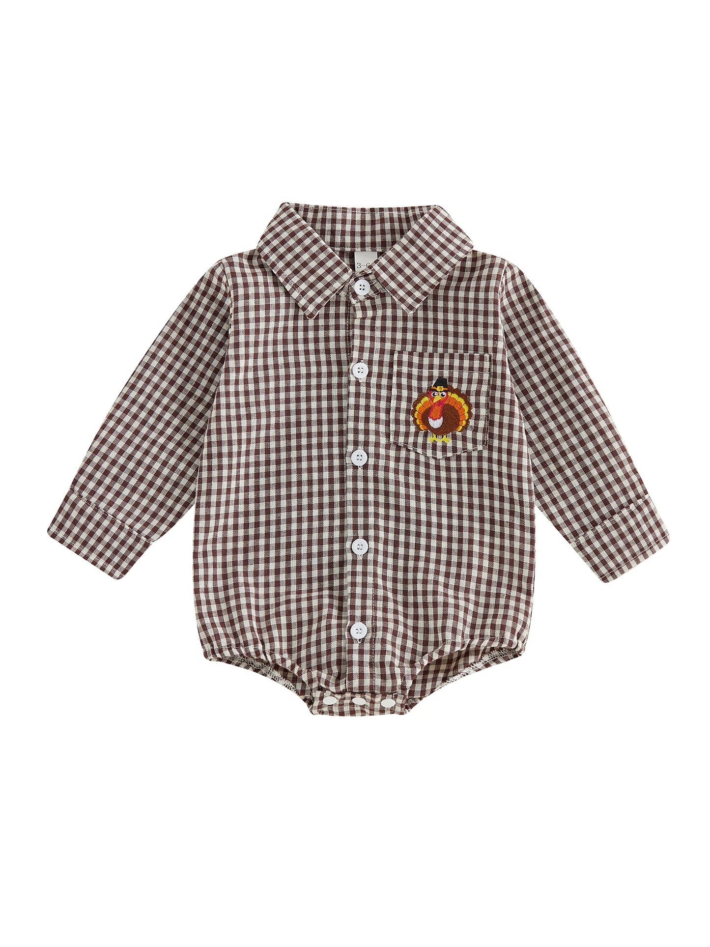 Boy's Romper with Long Sleeves.  Bodysuit Boy-Romper with Embroidery Turkey for the holidays. High Quality