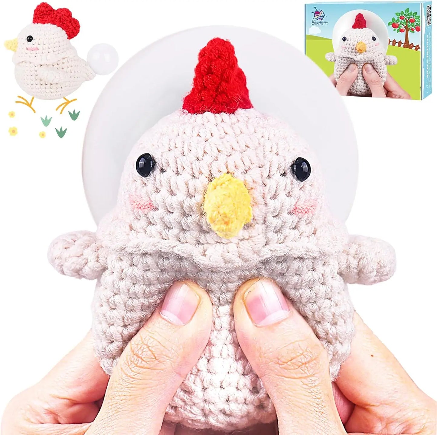 Beginner Crochet Kit with Video Tutorials, Squeeze Bubble chicken,  Craft set for Adults & Kids