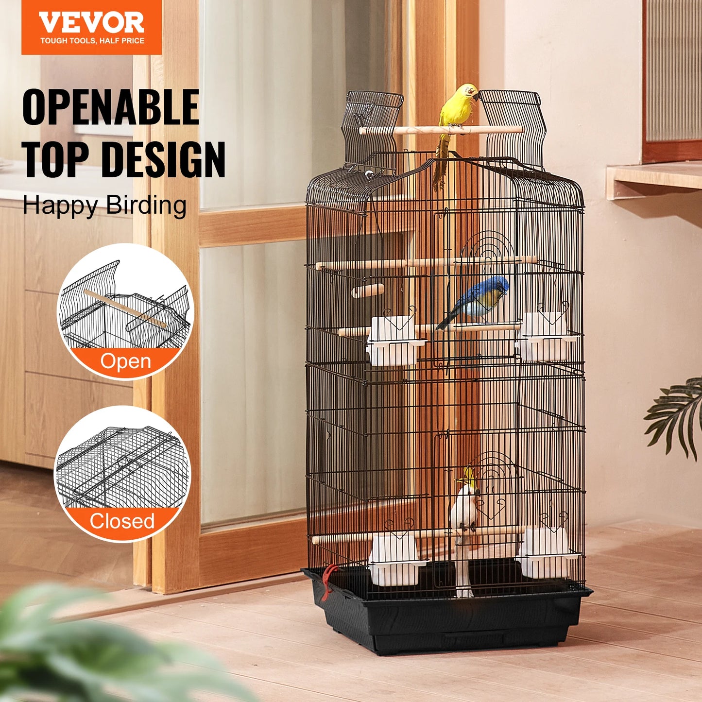 Open Top Bird Cage With Swing And Perches For Various Birds