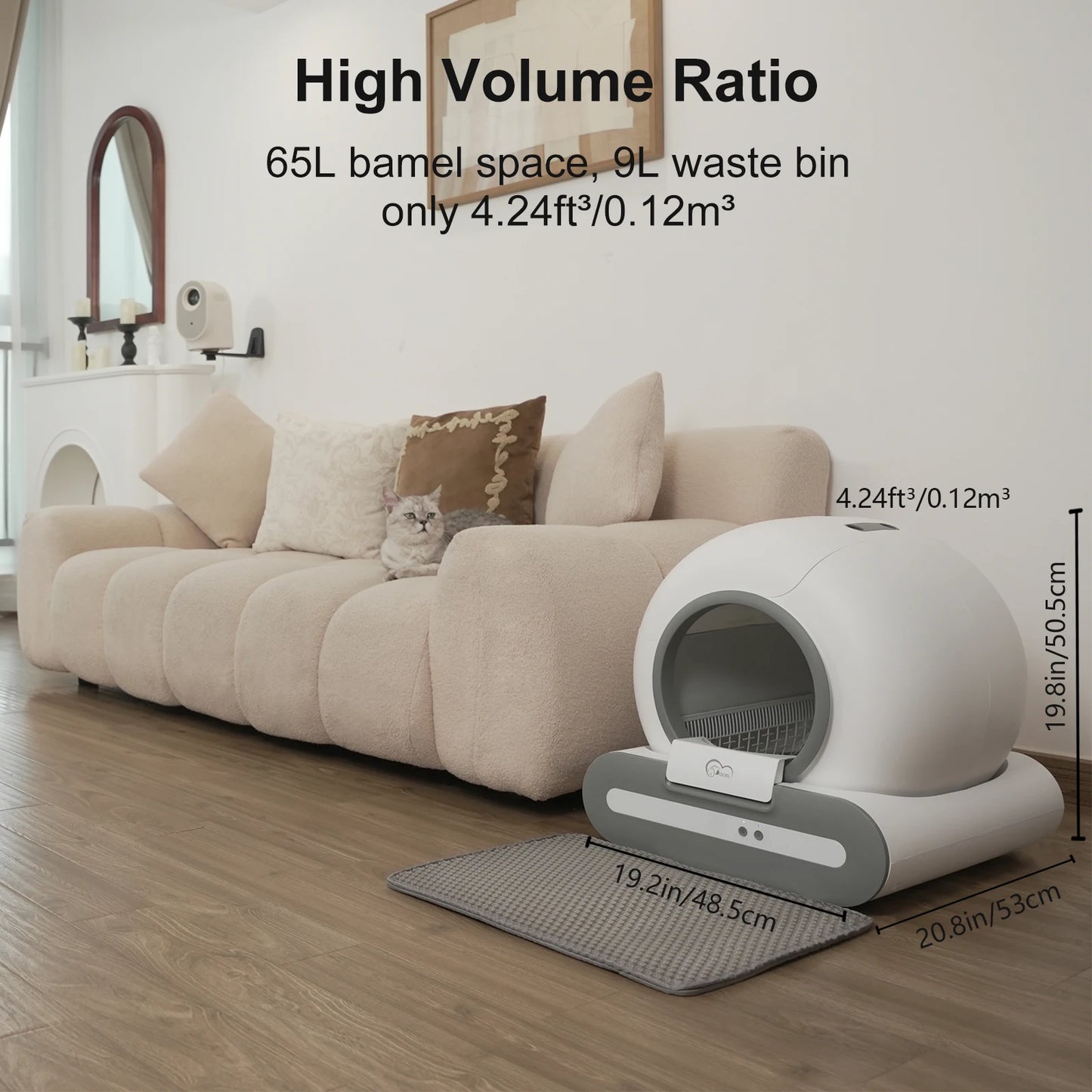 Self-Cleaning Cat Litter Box, App Control, ONLY Supports 2.4G WiFi w/Litter Mat & Trash Bags, keeping your Home Fresh Smelling.