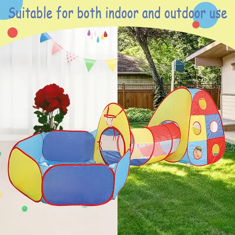 Tent Playhouse With Tunnel Ball Pit And Fence for Indoor/Outdoor Play