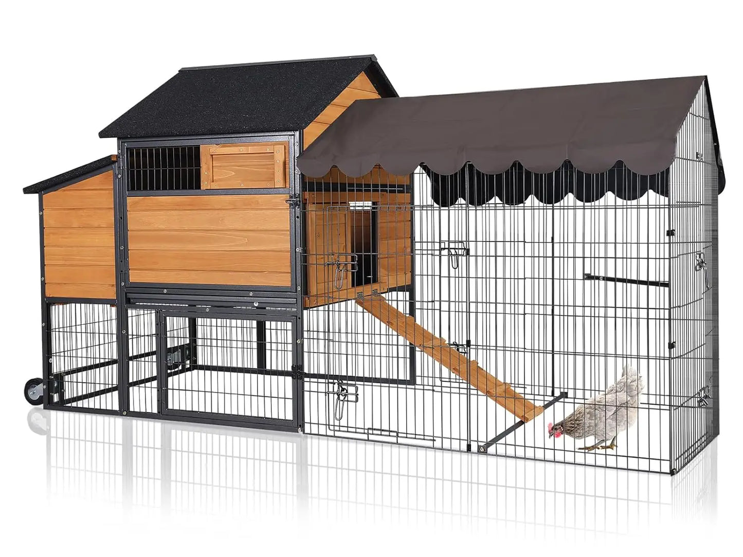 Mobile Chicken Coop with Run and Vent Window, Lockable, Waterproof
