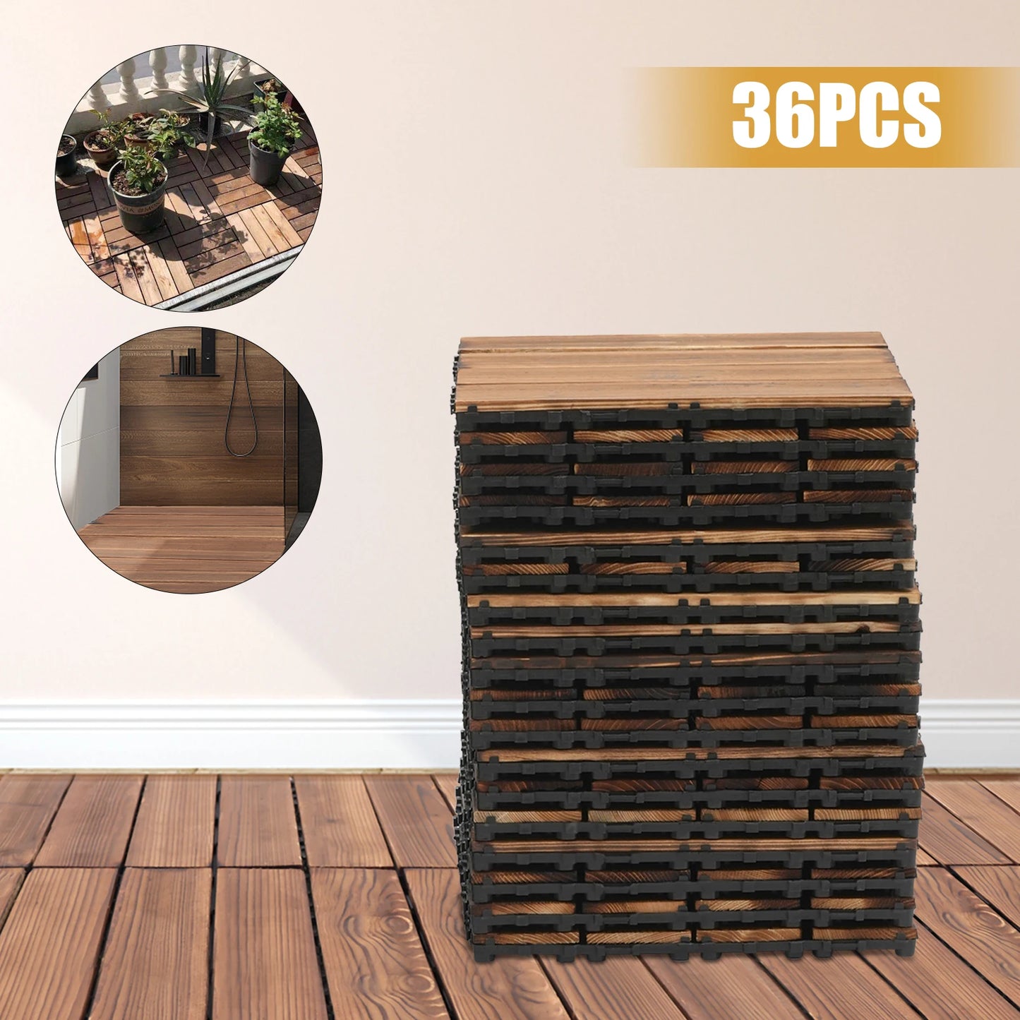 Solid Wood Interlocking Deck Tiles For Outdoor Flooring Non Slip