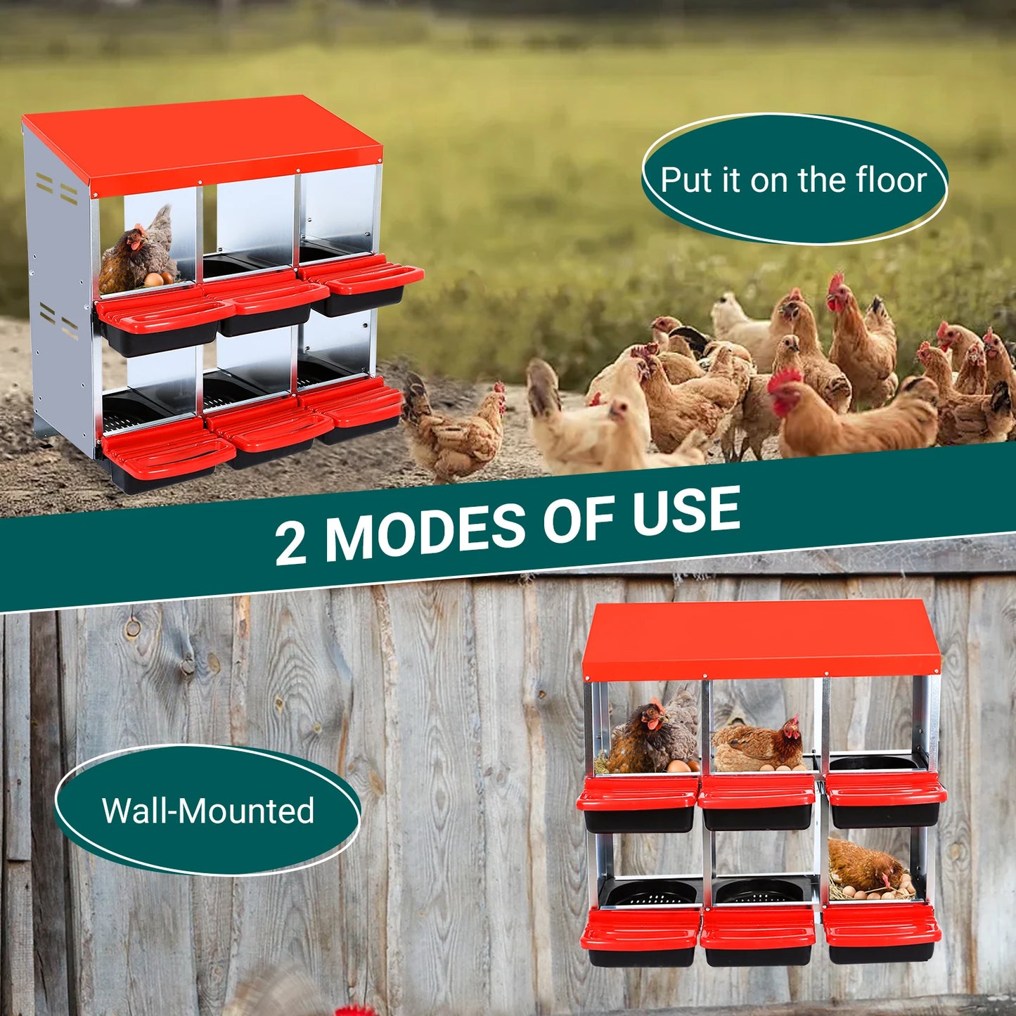 HiMISS Farm Animals Multi-Hole Chicken Nesting Boxes With Egg Collection