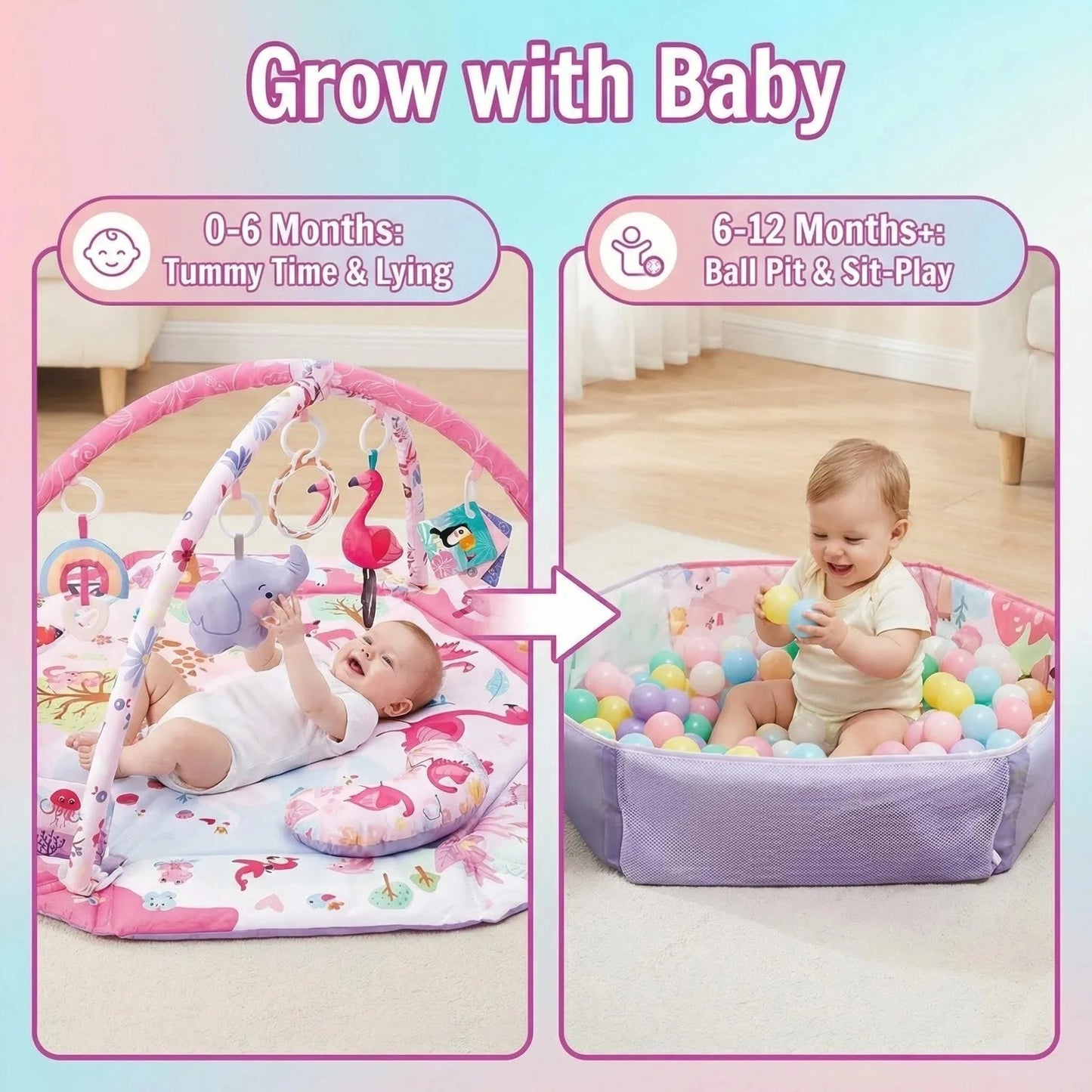 8 In 1 Baby Activity Gym- Play Mat with Overhead Arch for Active Learning