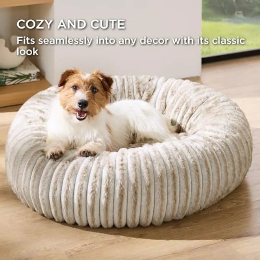Medium Plush Dog Bed - Washable Faux Fur with Corduroy Fleece and Anti Slip Bottom, Pet Bed with Removable Cover