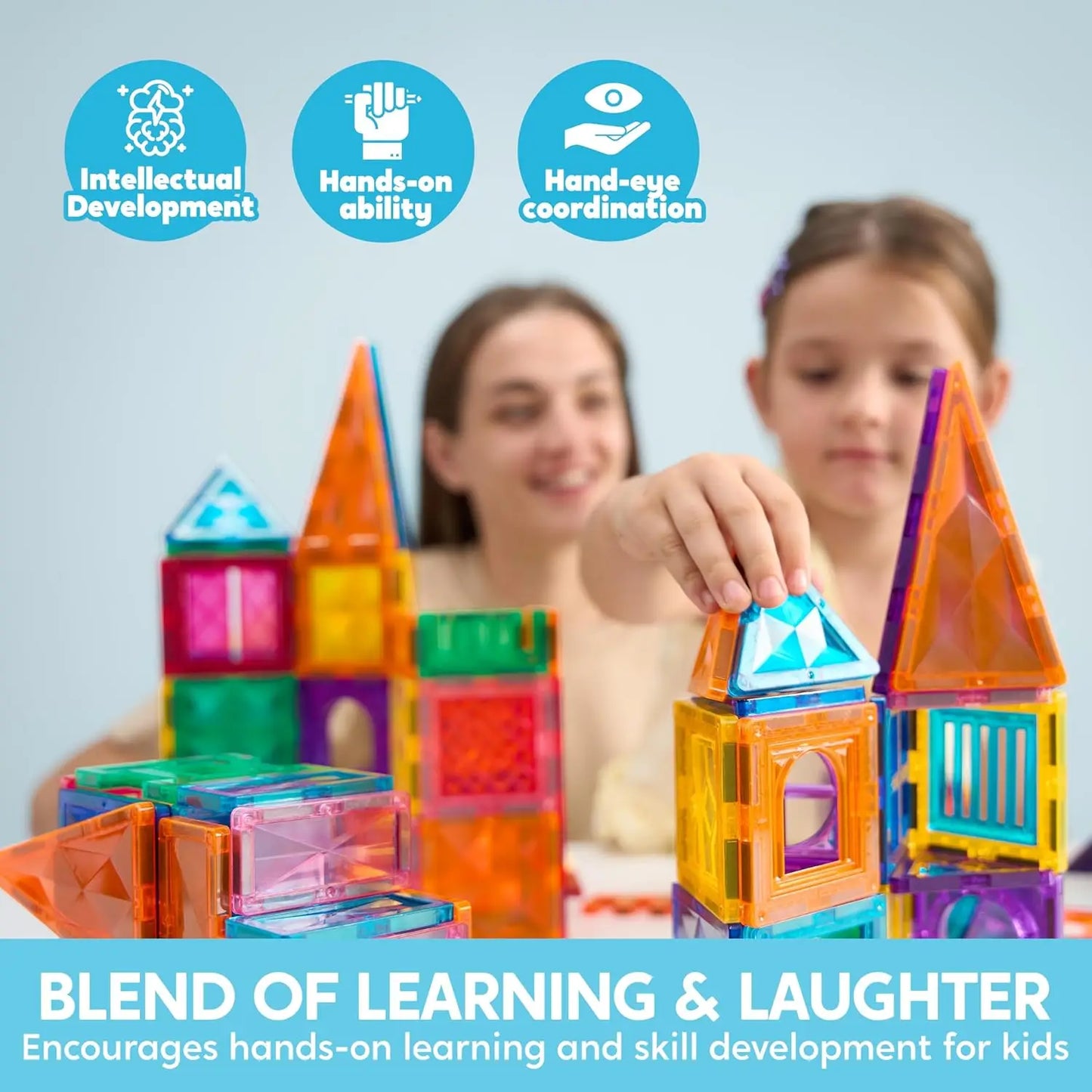 Joyfy 66pcs Magnetic Building Tiles for Creative STEM Learning