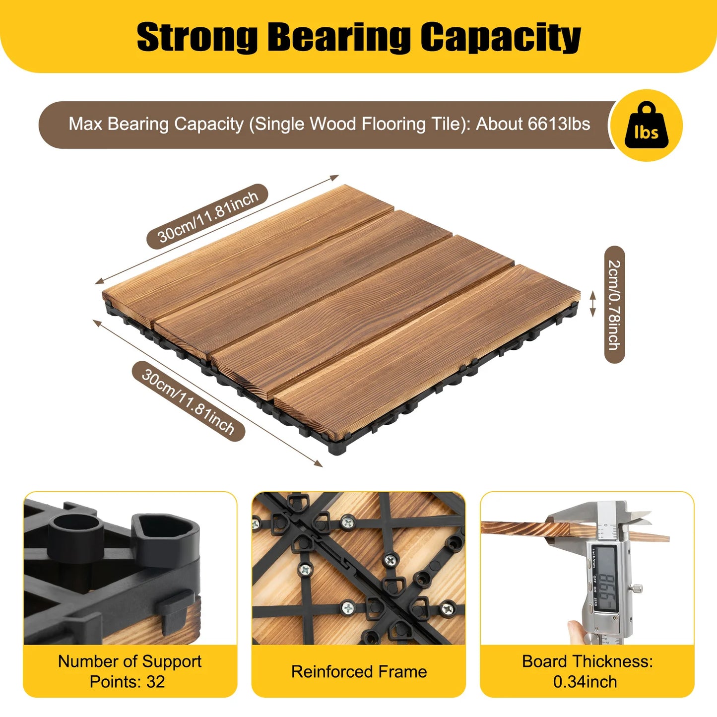 Solid Wood Interlocking Deck Tiles For Outdoor Flooring Non Slip